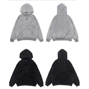 Men <b>Oversized</b> Patchwork Hoodie Streetwear <b>Vintage</b> Washed Pullover <b>Sweatshirt</b> - Product Image 1