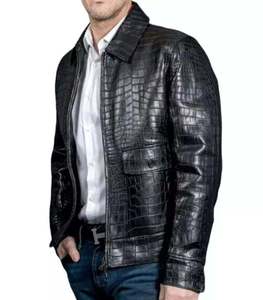 Veste pour homme en cuir véritable de mouton, veste en cuir de crocodile embossé, veste de motard, impression personnalisée, logo et design OEM - Product Image 1