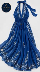 Robe longue d'été élégante pour femme 2026 en lin et laine 100% à imprimé léopard, col montant, boutonnée sur le devant, sans manches, pour les vacances et la plage - Product Image 2