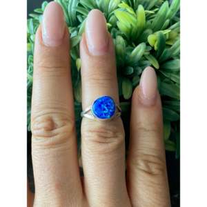 Cushion Cut <b>Blue</b> <b>Opal</b> Statement <b>Ring</b> in Sterling Silver Navajo Made Size 6.25 - Product Image 2