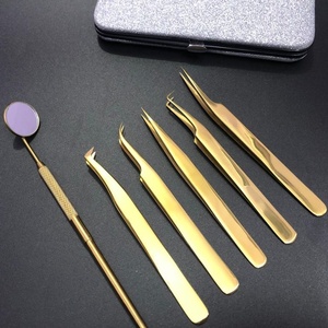 Pince à cils en acier inoxydable japonaise avec logo personnalisé vente en gros or extensions classiques et de volume avec pointe quantité minimale de commande bas - Product Image 1