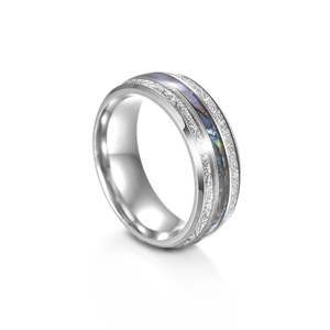 Jeulia Opal <b>Abalone</b> <b>Shell</b> Titanium Steel Men's Wedding Ring - Product Image 2
