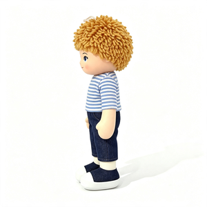 customized Boy fabric doll, plush Curly blonde hair boy <b>stuffed</b> doll, <b>Soft</b> boy rag doll, Striped shirt boy plush <b>toy</b> - Product Image 2