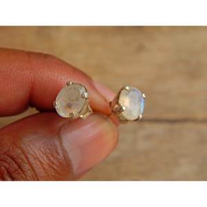 Minimalist 925 Sterling Silver Moonstone <b>Stud</b> <b>Earrings</b> Dainty Bridesmaid Boho Jewelry Gift GIA Certified <b>Opal</b> - Product Image 3