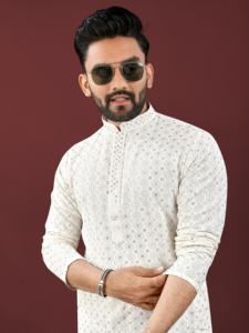 Premium Quality Designer Exclusive Festival Wear Heavy Rayon With Lucknowi Work <b>Men</b> <b>Kurta</b> Manufacturer From Surat - Product Image 6