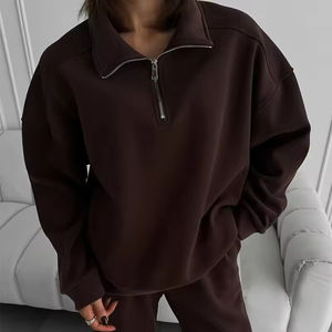 Ensemble deux pièces décontracté pour femme, automne-hiver 2026, sweat-shirt à col montant zippé et pantalon, couleur unie, tenue chaude - Product Image 6