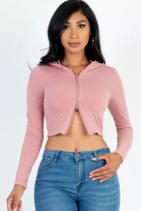 Ensemble de sweat à capuche personnalisé pour femmes d'automne avec poche zippée haut court veste ensembles de jogging en velours survêtements en velours pour femmes - Product Image 4