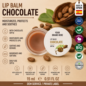 Bálsamo Labial de Chocolate de Marca Privada SPF10 15ml OEM |   Cuidado Labial Hidratante con Manteca de Karité y Vitamina E |   España UE - Product Image 1