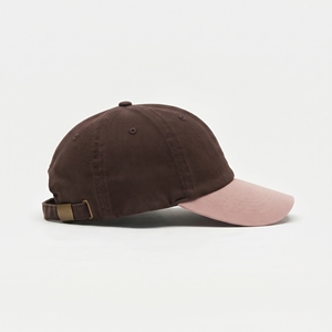 Casquette de baseball en tissu de coton marron avec visière rose, unisexe, décontractée, vente en gros, logo personnalisé, haute qualité, OEM ODM, faible MOQ, bicolore - Product Image 4