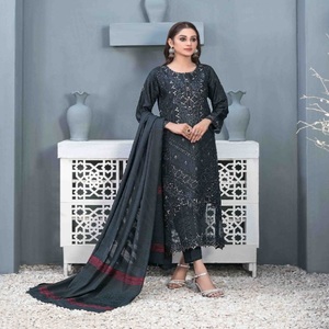 Vestido pakistaní de tres piezas para mujer, con bordado Tawakkal BELHA, largo hasta el suelo, cómodo, estilo indio Salwar Kameez, de viscosa. - Product Image 4