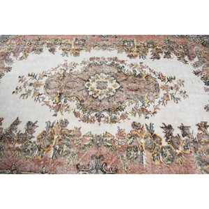 Vintage Rug, Large 6.3x9.6 ft Turkish Rug, <b>Brown</b> Floral <b>Wool</b> Rug - Product Image 5