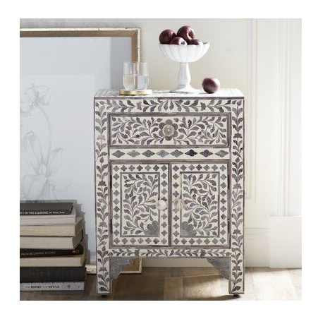 Best Home Decor Handcrafted premium Bone Inlay Bedside Table Blue Fish Scale Living Room Cabinets Bedroom Furniture