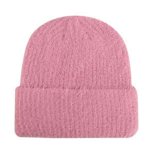 Custom Oem & Odm Jacquard Logo Mens Knit Winter Color Block Stripe <b>Fluffy</b> Beanie Warm Fuzzy Knit Winter <b>Hat</b> Mohair Beanie - Product Image 1