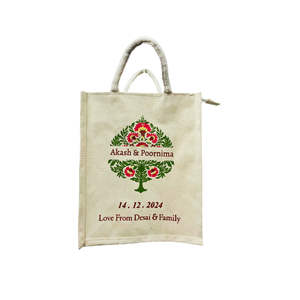 Logo personnalisé coloré fourre-tout Shopping sac de jute écologique mariage et plage promotionnel poche zippée sérigraphie - Product Image 1