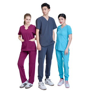 Uniformes de Enfermería Elásticos para Mujer, Marca FMF/Marca del Cliente, Cuello Alto, Manga Corta, Batas de Hospital para Pacientes, Lona de Algodón - Product Image 2
