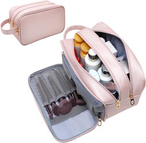 Travel Toiletry Bag Women Water-resistant Genuine Leather Organizer Leather Make Up Bag for Toiletries <b>Accessories</b> Gifts for Her - Product Image 3