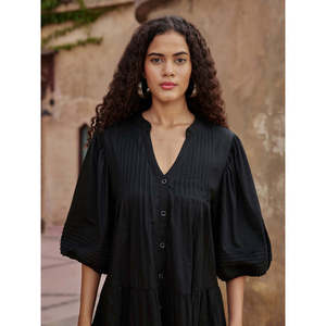 Vestido Midi de Algodón Negro con Estampado Floral para Mujer - Elegante Ropa de Fiesta para Tallas Grandes - Product Image 4