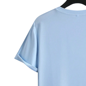 T-shirt pour homme bleu clair à col rond et manches courtes, en coton doux, décontracté, basique, pour l'été, confortable, uni, coupe classique, vente en gros - Product Image 4