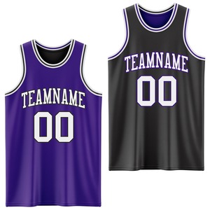 Usine directe en gros personnalisé violet blanc-noir réversible Double face sublimation maillot de basket-ball - Product Image 1