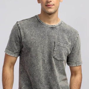 Camiseta de lona lavada con ácido de algodón Vintage con serigrafía personalizada para hombre de Hip Hop - Product Image 3