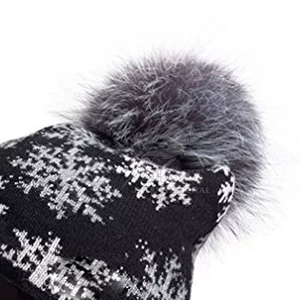 Black Leaf Pom Pom <b>Beanie</b> Breathable <b>Waterproof</b> Winter Hat Soft Warm Unisex Street Style Casual Home Use for Outdoor Travel - Product Image 3