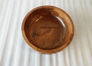 Madera de Acacia natural con esmalte impreso dentro del cuenco, venta al por mayor, cuenco para servir ensaladas, cuenco indio de arroz y sopa de tamaño personalizado - Product Image 6
