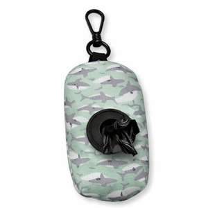 Porte-sacs à déjections canines à motif requin, distributeur de sacs à déchets en néoprène durable avec clip métallique pour laisse - Product Image 1