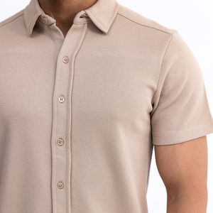 100% Poplin Cotton Casual <b>Summer</b> <b>Shirt</b> <b>Men</b> Customizable Beige Eco-Friendly Printed Design Breathable Anti-Wrinkle Short Sleeve - Product Image 3