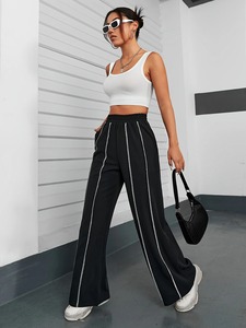 กางเกงขายาวสีดำมีเส้นสีขาวมองเห็นได้แสดงขายาวและบางมีกระเป๋าสไตล์ลำลองเล่นกีฬาได้ทุกวัน - Product Image 5