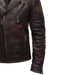 Gran oferta 2025, chaqueta de cuero desgastado para hombre genuino, chaqueta de invierno ajustada para hombre, chaqueta de cuero desgastado personalizada para hombre - Product Image 5