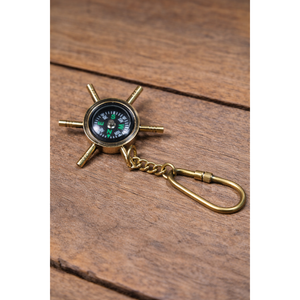 Vintage Nautical Brass Ship Wheel Keychain Wood and Metal Design UV Printed Fashion Style <b>Key</b> <b>Holder</b> Accessory - Product Image 1
