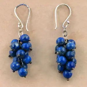 Boucles d'oreilles à crochet en argent 925 pour femmes, boucles d'oreilles pendantes à perles de lapis-lazuli tendance - Product Image 2