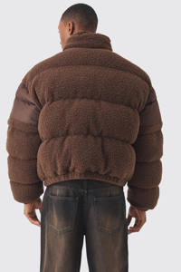 Nouveauté, blouson à col entonnoir Borg & nylon avec logo personnalisé en chocolat, veste coupe-vent matelassée en duvet pour hommes, hiver - Product Image 4