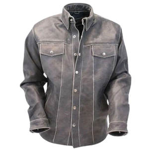 Chemises en cuir pour hommes à logo personnalisé imprimé, boutons recouverts, prix bas, respirantes, de haute qualité, style vintage - Product Image 1