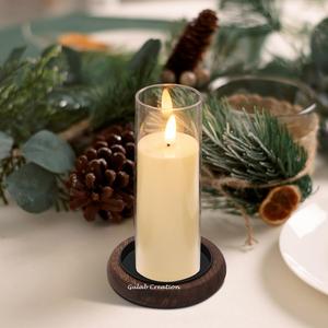 Bandeja de madera artesanal para velas de Pilar Base de portavelas decorativa rústica para centros de mesa, decoración del hogar y estilo de eventos - Product Image 2