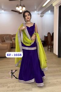 Top en velours de viscose épais pour fête de créateur élégant avec belle broderie Sharara, parfait pour les occasions de fête de mariage - Product Image 3