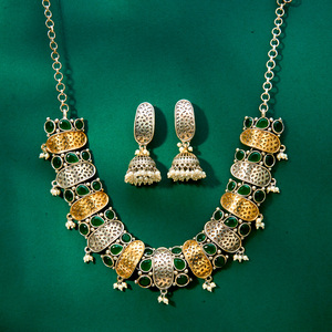 Buy Online Export Quality Oxidised German Silver <b>Necklace</b> Set With 2 Tone Plating Wholesale Rate - Product Image 2