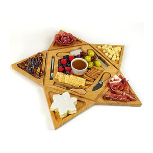 Bandeja de madera de diseño antiguo para servir aperitivos de madera plato para servir hogar 5 compartimentos plato de fruta seca para aperitivos bandeja de dulces - Product Image 2