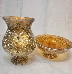 ชุดแจกันและชามแก้วโมเสคสีทองทันสมัย TCE - Product Image 1