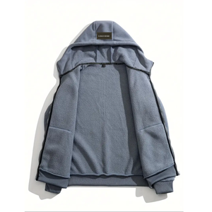 Chaqueta polar con capucha para hombre de Otoño/Invierno 100% poliéster con cremallera completa térmica a prueba de viento de gran tamaño para exteriores - Product Image 2