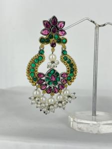 Boucles d'oreilles Chandbali à deux tons pour femme, bijoux, cadeau pour elle - Product Image 4