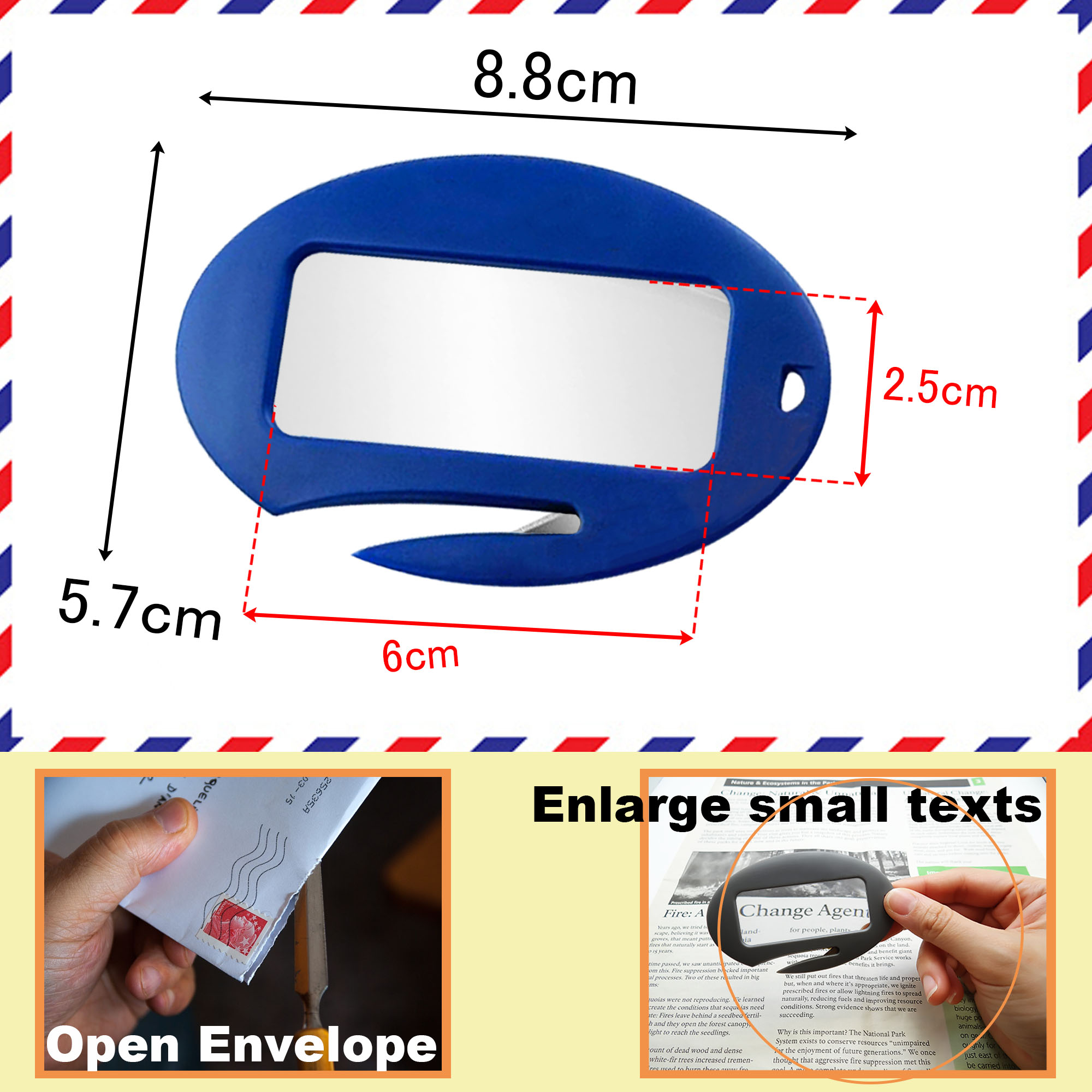 Promotional High Quality Handy Plastic Letter Opener with 3X Magnifier