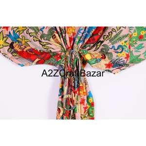 Bata Larga de Algodón Indio para Mujer con Estampado Floral Digital, Cuello en V, Cinturón, Mangas Tres Cuartos, Lavable a Máquina, Diseño Y2K - Product Image 3