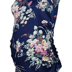 Femmes été sans manches fleur imprimé froncé côté maternité débardeur respirant tissé basique t-shirt gilet pour la grossesse - Product Image 2