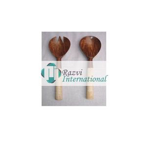 Serveurs en bois avec poignée en métal doré Couverts décoratifs pour la maison de la plus haute qualité Ensemble de serveurs Couverts en acier inoxydable - Product Image 2