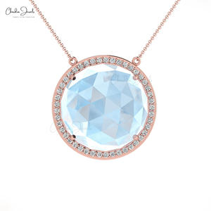 À la mode arc-en-ciel pierre de lune déclaration collier 0.18 TCW diamant délicat collier 14k or massif juin pierre de naissance bijoux grossiste - Product Image 4