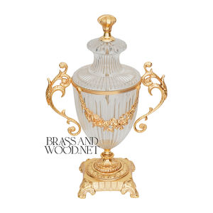 Urna Decorativa de Latón Dorado y Cristal de Lujo, Pieza Clásica de Decoración para el Hogar - Product Image 2