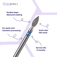 Foret à ongles professionnel en diamant pour soins de précision des cuticules 3,0 mm grain bleu