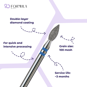 Broca profesional de diamante para uñas Kidney para el cuidado preciso de cutículas, 3.0 mm, grano azul - Product Image 2