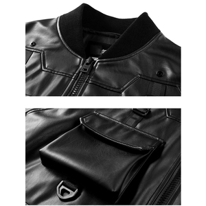2025 veste en cuir de peau de vache de haute qualité pour hommes Durable pour une utilisation en extérieur veste en cuir à col montant avec plusieurs poches - Product Image 4